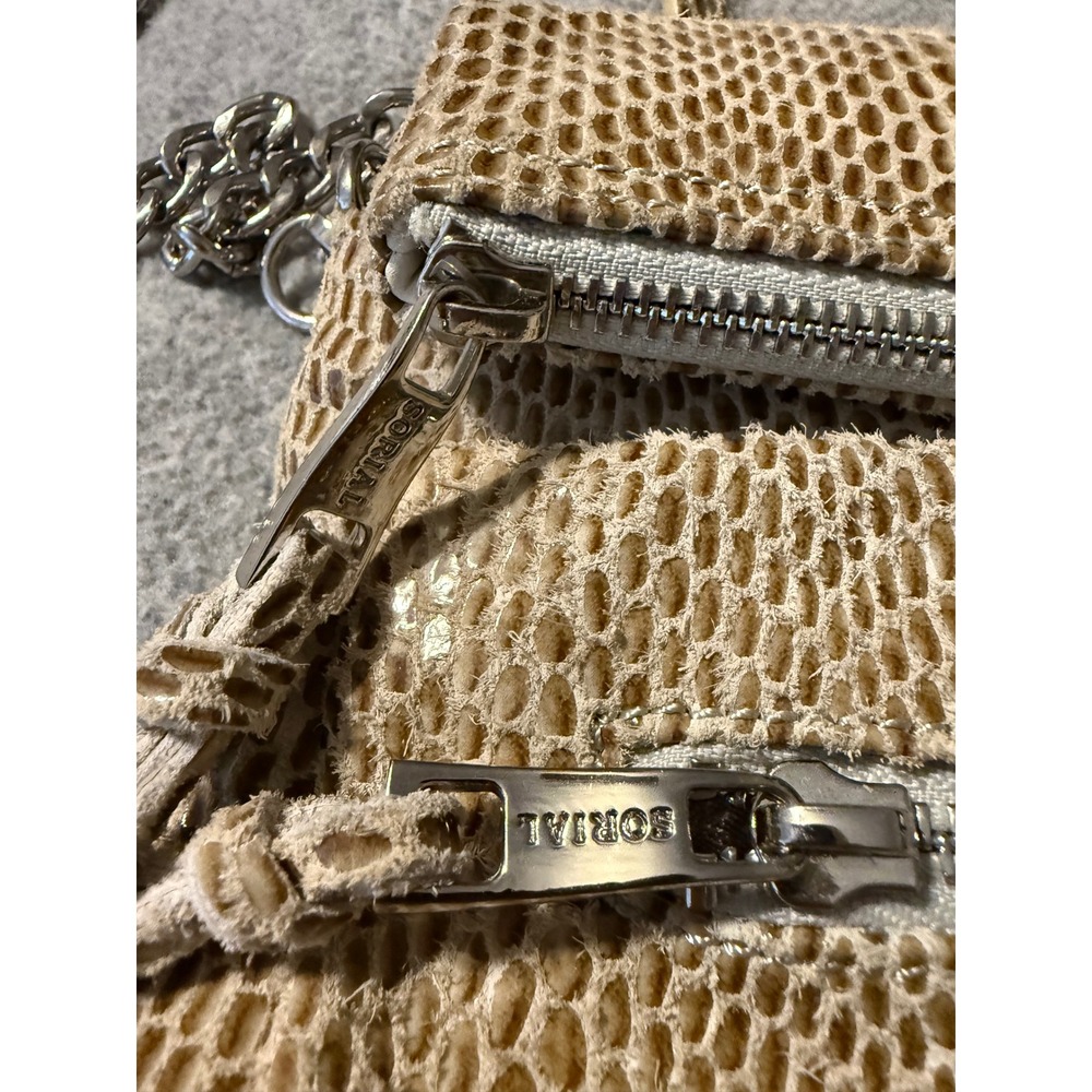 Sorial Beige Snakeskin Embossed Leather Crossbody Bag Silver Chain Strap Clutch - Picture 8 of 12